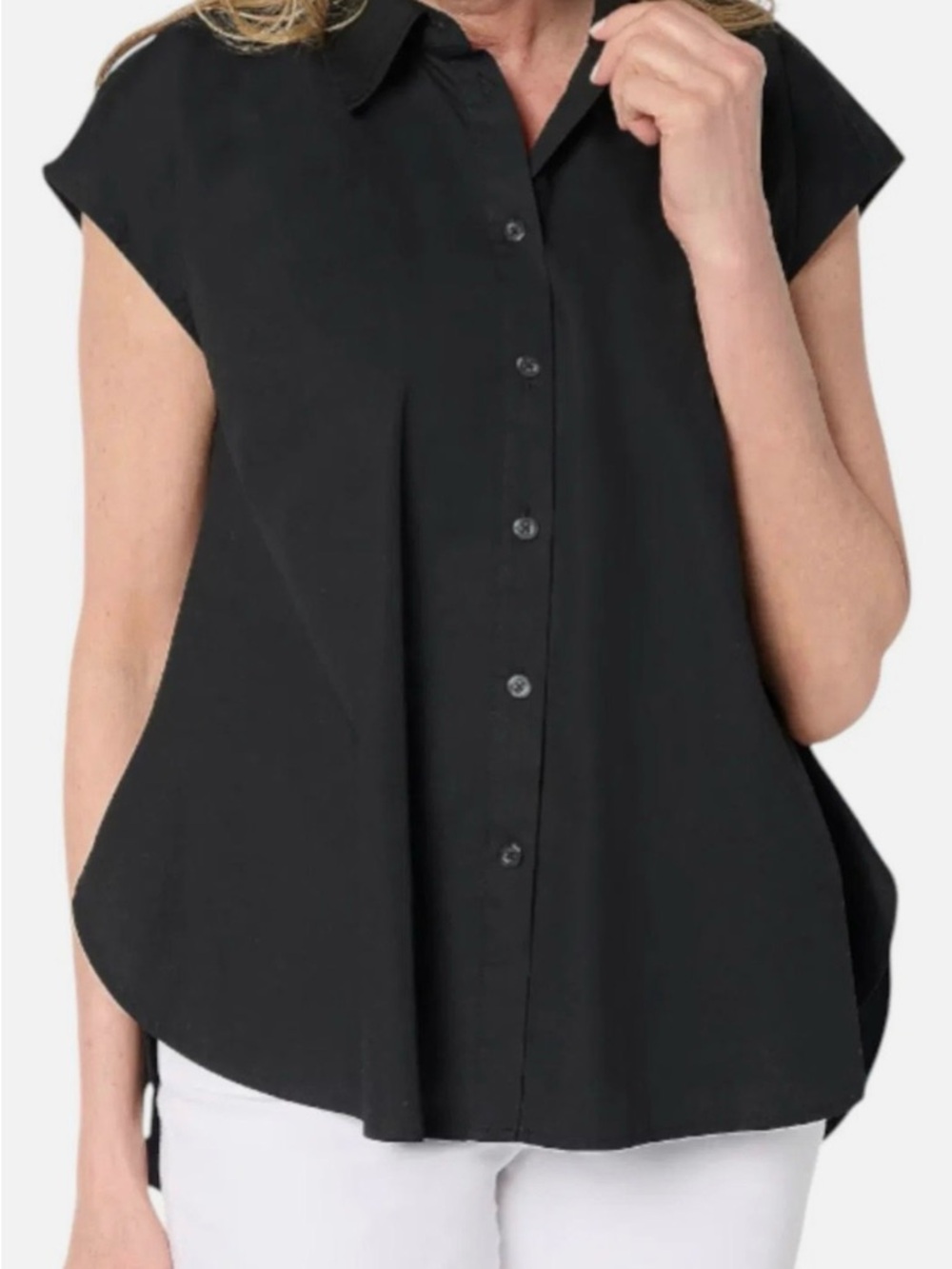 New Carla Rockmore Collection 100% Cotton Sleeveless Swing Blouse Black Large
